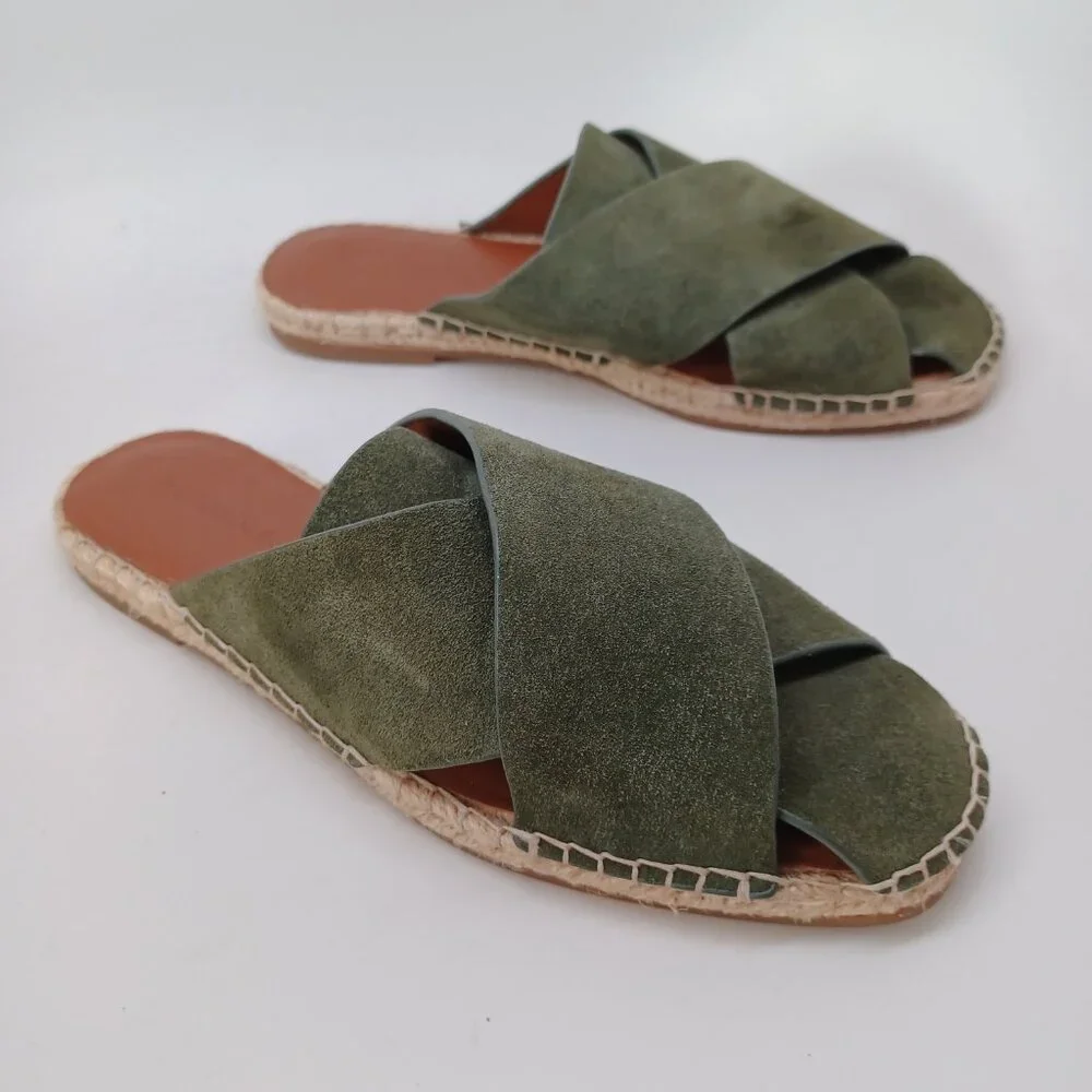 Aerosoles Shoes Womens US 7.5 Green Suede Slide Halley Espadrille‎ Slip On Flats